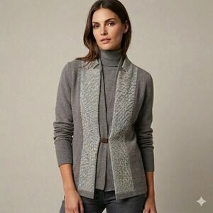 Fabiana Filippi Gray Knit Open Front Cardigan Mixed Media Trim Made in Italy